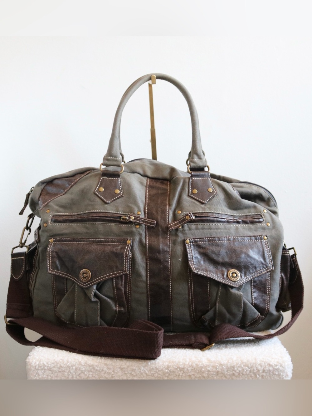 Y2K Canvas Duffle Bag Faux Leather